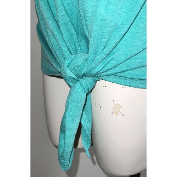 Maette Womens Teal Linen Tank Top Scoop Neck Knot Front Size M - Picture 5 of 8